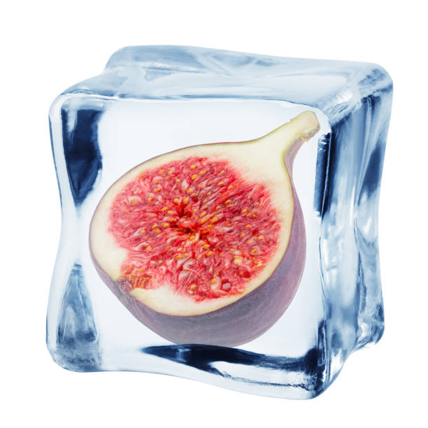 fig in ice cube, isolated on white background, clipping path, full depth of field
