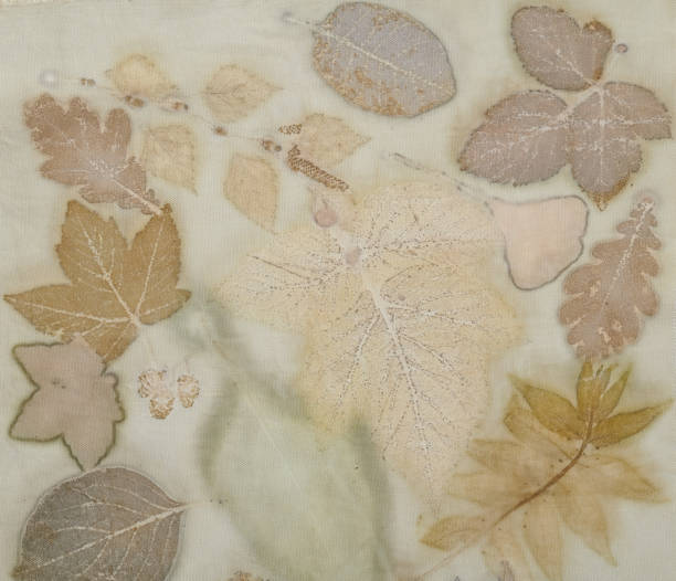 istock Fragment of hand-dyed fabric using eco-print technique 1315599004