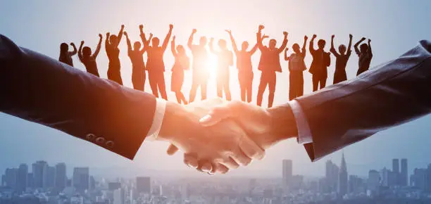 Photo of Business network concept. Group of people. Shaking hands. Customer support. Human relationship. Success of business.