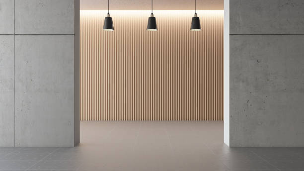 istock Empty Wooden Wall with Lights and Concrete Walls 1315604941