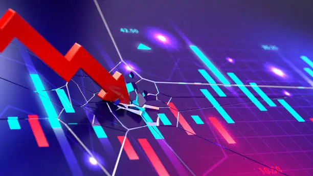 Photo of Down Trend Arrow Collapsing and Breaking Financial Chart