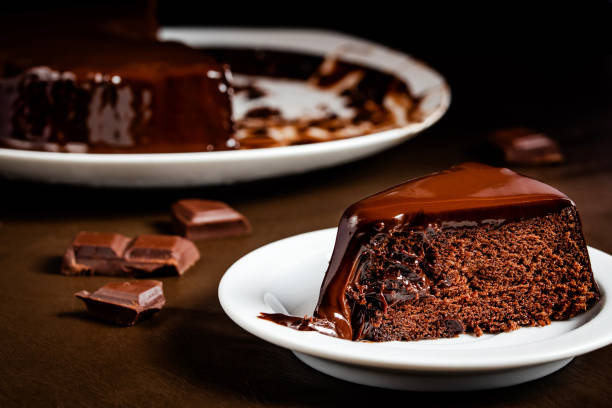istock Chocolate cake slice in the white plate on the table. 1315606995