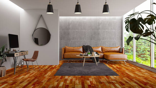 istock Modern House Insterior with Leather Sofa and Workspace 1315611259