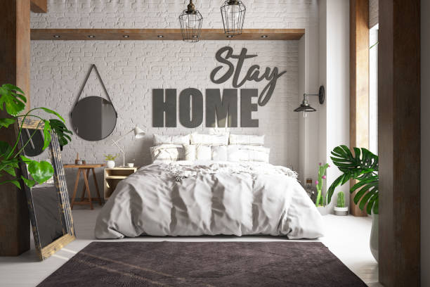 istock Stay Home Sign with Cozy Bedroom 1315611465