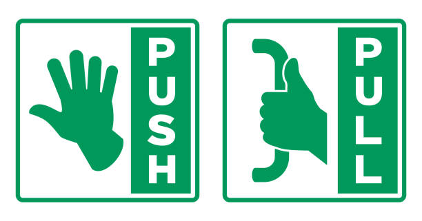 ilustrações de stock, clip art, desenhos animados e ícones de push and pull doors signs - pulling