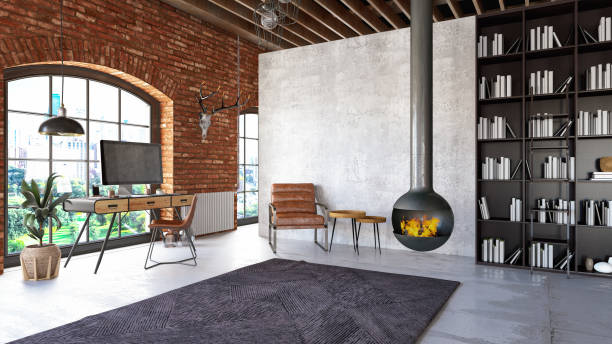 istock Industrial Style Loft Apartment with fireplace 1315611996