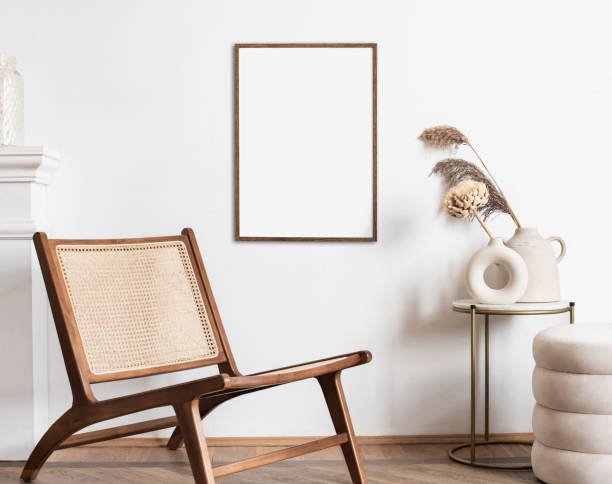 istock Blank picture frame mock-up on a white wall. Artwork in interior design 1315616552