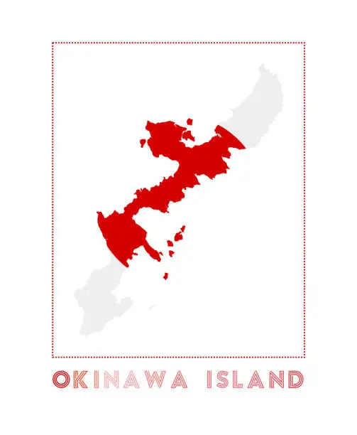 Vector illustration of Okinawa Island Logo. Map of Okinawa Island with name and flag.