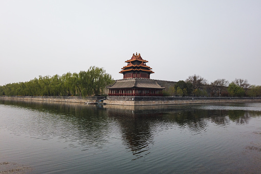 The corner tower of Forbidden City in Spring, Beijing, China