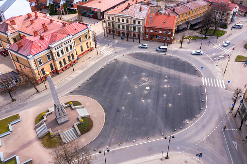 Aerial view of beautiful city of Cesis in Latvia. View on the city center, main city church and ruins of ancient Livonian castle in old town of Cesis, Latvia