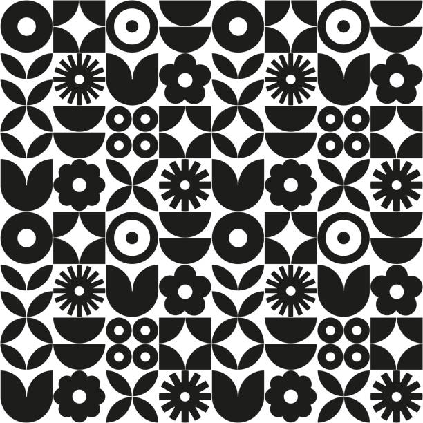 Abstract scandinavian flower background. Modern geometric illustration in retro nordic style. Stock Illustration.