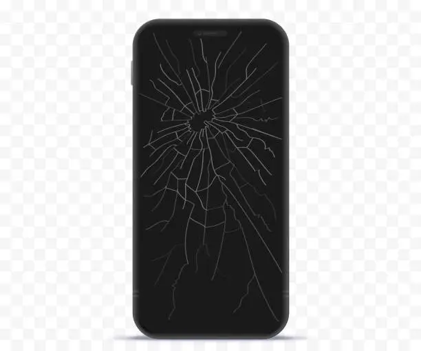 Vector illustration of Broken Mobile Phone Screen Vector Illustration With Transparent Background.