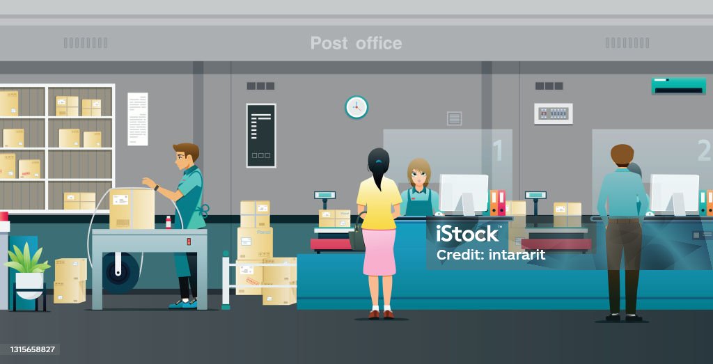 Sent Post Office Send A Parcel At The Post Office Stock Illustration - Download Image ...