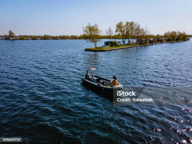 Aerial View Of Small Islands In The Lake Vinkeveense Plassen Near Vinkeveen Holland It Is A Beautiful Nature Area For Recreation In The Netherlands Stock Photo - Download Image Now