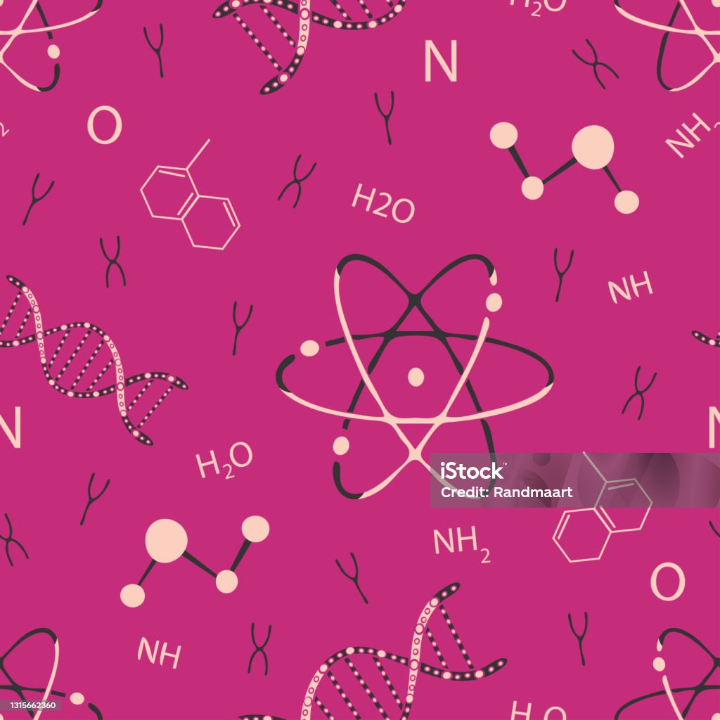 Ilustración de Patrón Vectorial Sin Costuras Con Adn Y Átomos Sobre Fondo  Rosa Diseño De Fondo De Pantalla De Ciencia Simple Textil De Moda Química y  más Vectores Libres de Derechos de