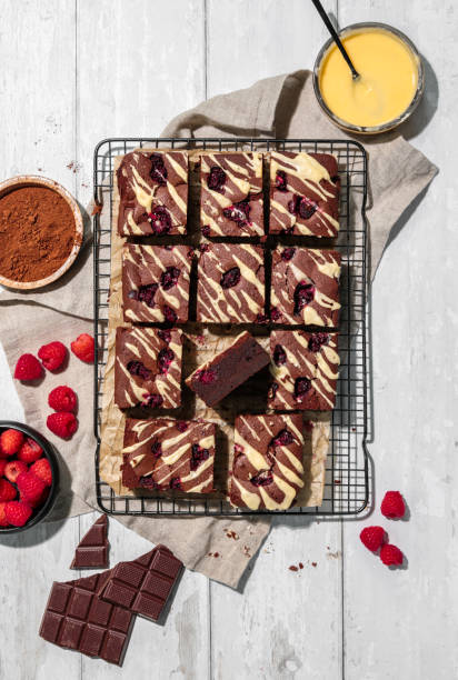Homemade Chocolate Brownies with Raspberries