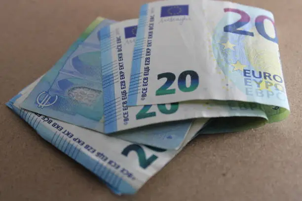 Twenty euros paper currency european union currency