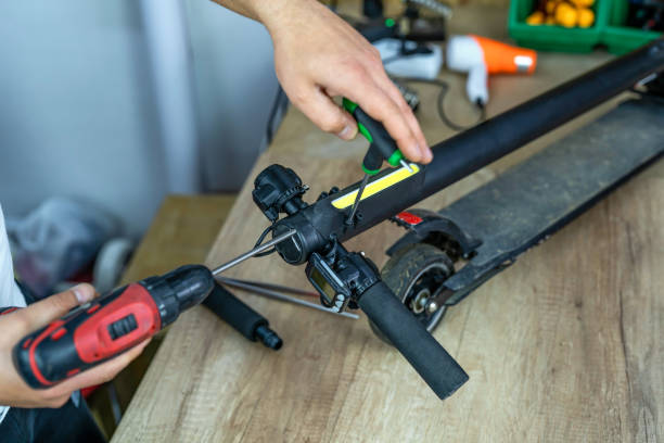 istock Repairing electrical scooter in special workshop. 1315673165