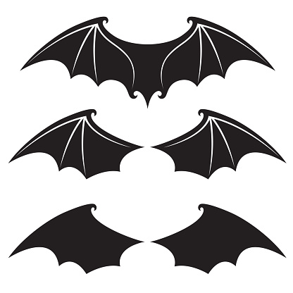 collection of black bat wings isolated on white background