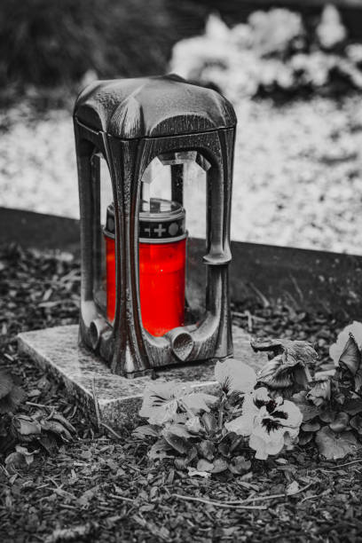 istock Old damaged grave lantern on a gravestone 1315691554