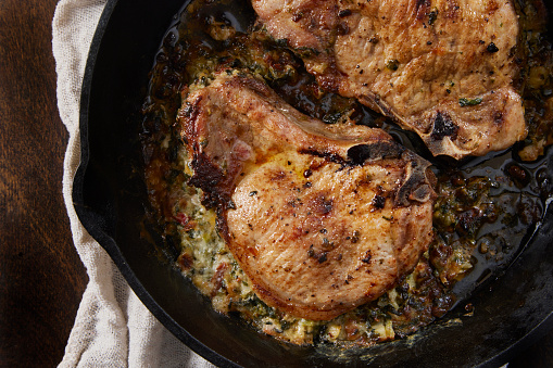 Pan Seared Pork Chops Stuffed with Cheese and Spinach