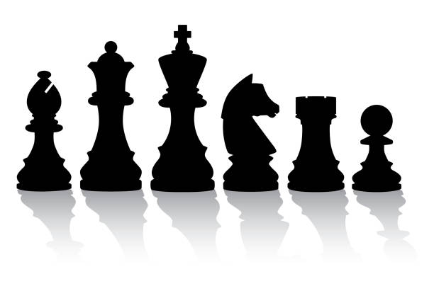 schachfiguren mit reflexionen - chess king chess chess piece black stock-grafiken, -clipart, -cartoons und -symbole