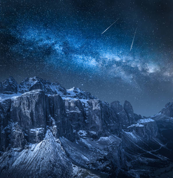 istock Milky way over Passo Gardena. Dolomites at night. 1315694385