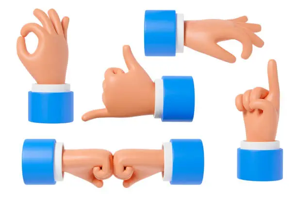 Photo of Set of cartoon hands gestures.