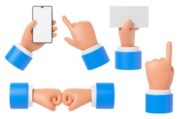 Photo of Set of cartoon hands gestures.