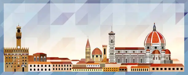 Vector illustration of Florence skyline vector colorful poster on beautiful triangular texture background