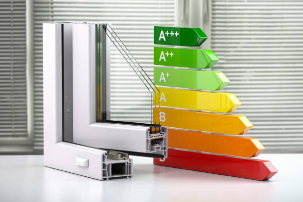 Plastic windows profile PVC and energy efficiency chart. Plastic windows profile PVC and energy efficiency chart. 3d illustration pvc stock pictures, royalty-free photos & images