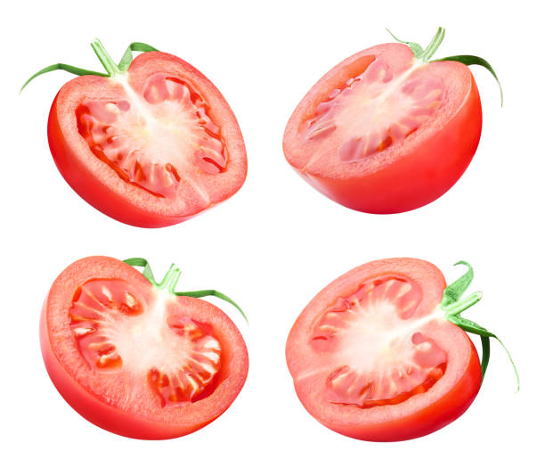 istock Set of delicious red tomato halves on white 1315706737