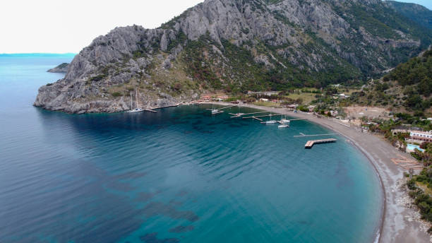 High angle view from drone point of Marmaris Çiftlik Koyu stock photo
