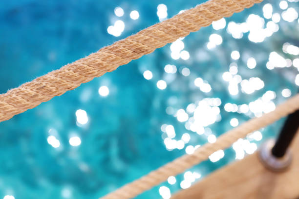 istock view from the pier to the rope and blurry blue water with reflection 1315720004