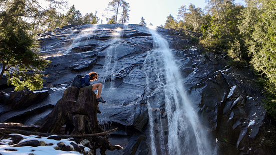 Hiker, Man - Water Fall, Washington State