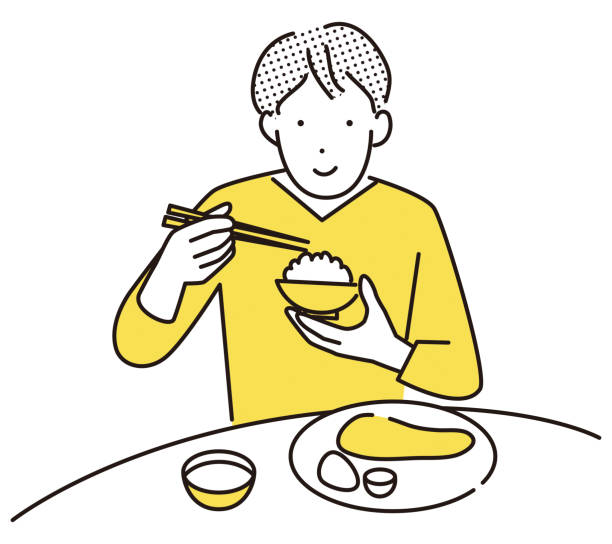 シンプルなイラスト 一人で食べる男 - 食卓点のイラスト素材／クリップアート素材／マンガ 素材／アイコン素材