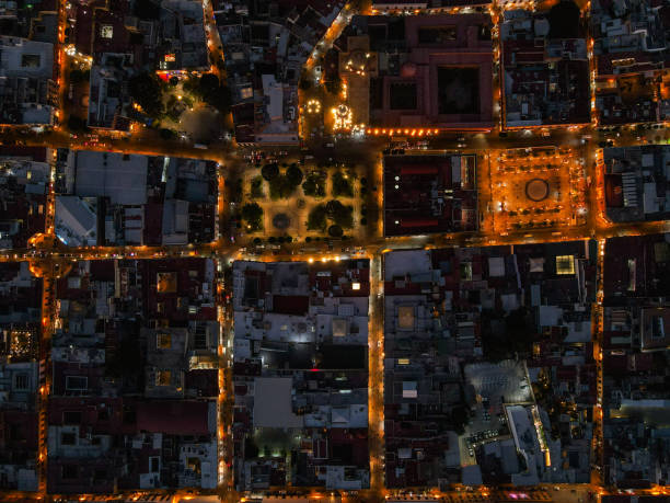 Aerial view of Querétaro’s downtown in the night. Aerial view of Querétaro’s downtown in the night. queretaro city stock pictures, royalty-free photos & images