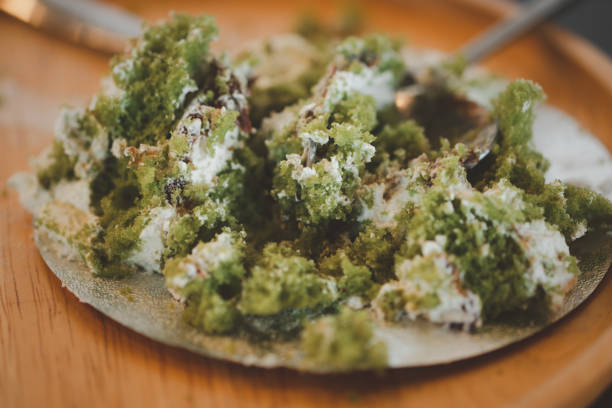 istock Crumbs pandan cake leftovers. Selective focus 1315751566
