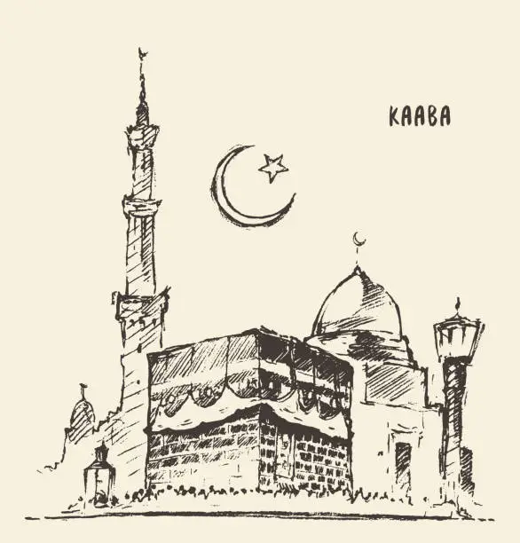 Vector illustration of Holy Kaaba Mecca muslim illustration drawn sketch