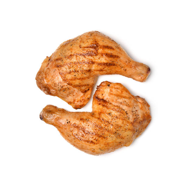 istock Grilled chicken thighs isolated on white background 1315770005