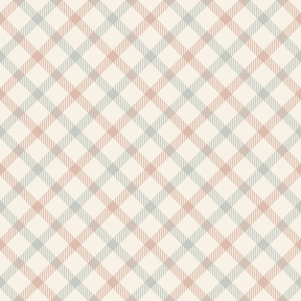 ilustrações de stock, clip art, desenhos animados e ícones de seamless plaid pattern tattersall in soft cashmere grey, pink, beige. windowpane gingham plaid graphic for dress, skirt, handkerchief, towel, other modern spring autumn winter fashion fabric print. - tattersall