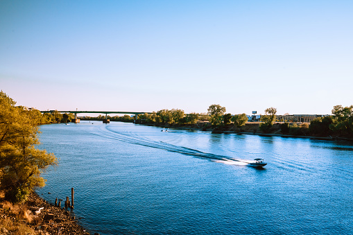Boat traveling down the Sacramento River