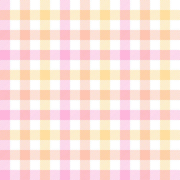 gingham проверить шаблон в розовый, персиковый оранжевый, желтый, белый. бесшовные пастельные градиенты виши тартан плед текстуры для весенней - gingham pattern stock illustrations