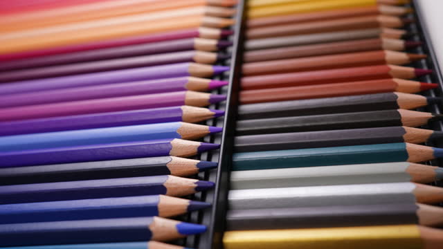 Dolly shot colorful of color pencils collection