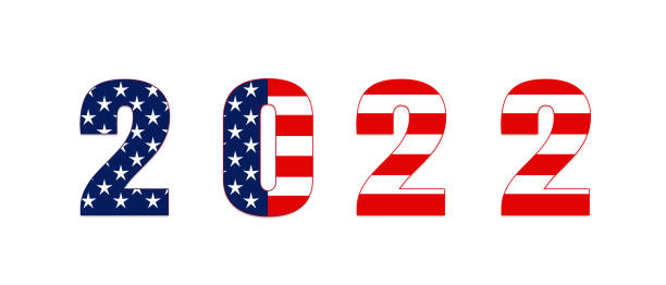 istock Happy new year 2021 in America. 2021 with american flag pattern isolated on white background.Illustration. 1315783497