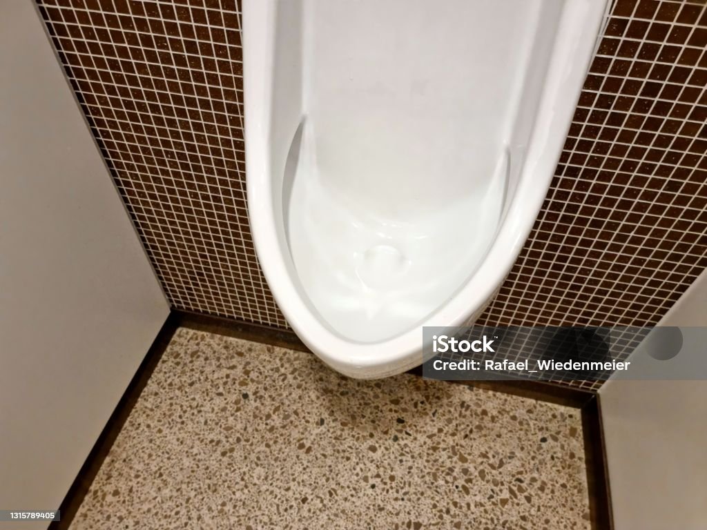 Urinal with pattern New modern urinal with nice brown ceramic pattern and polished concret floor. Urinal Stock Photo