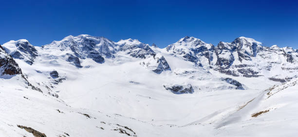 スイス、グリソン、ディアヴォレッツァのスイスアルプ山脈の尾根のパノラマ - engadine graubunden canton piz bernina corvatsch ストックフォトと画像