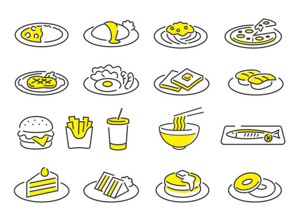 illustrazioni stock, clip art, cartoni animati e icone di tendenza di materiale illustrazione vettoriale: cottura, menu, set - meal