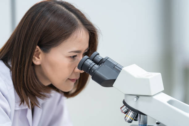 istock A young scientist woman in a laboratory coat looking through a microscope in a laboratory to do research and experiment. Scientist working in a laboratory. Education stock photo 1315802863