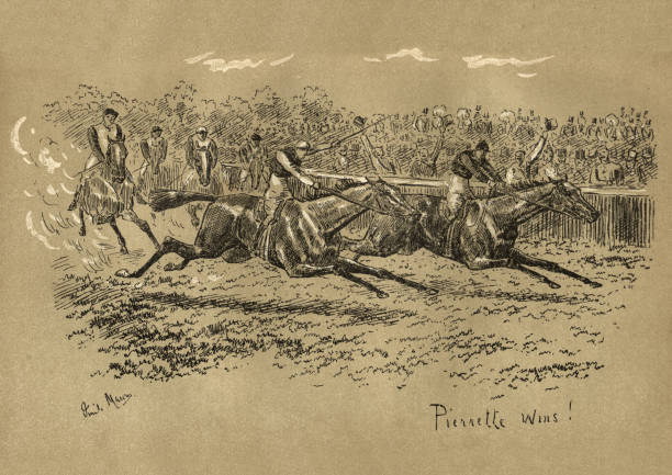 ilustraciones, imágenes clip art, dibujos animados e iconos de stock de carreras de caballos victorianas, pierrette wins, siglo xix - wrexham